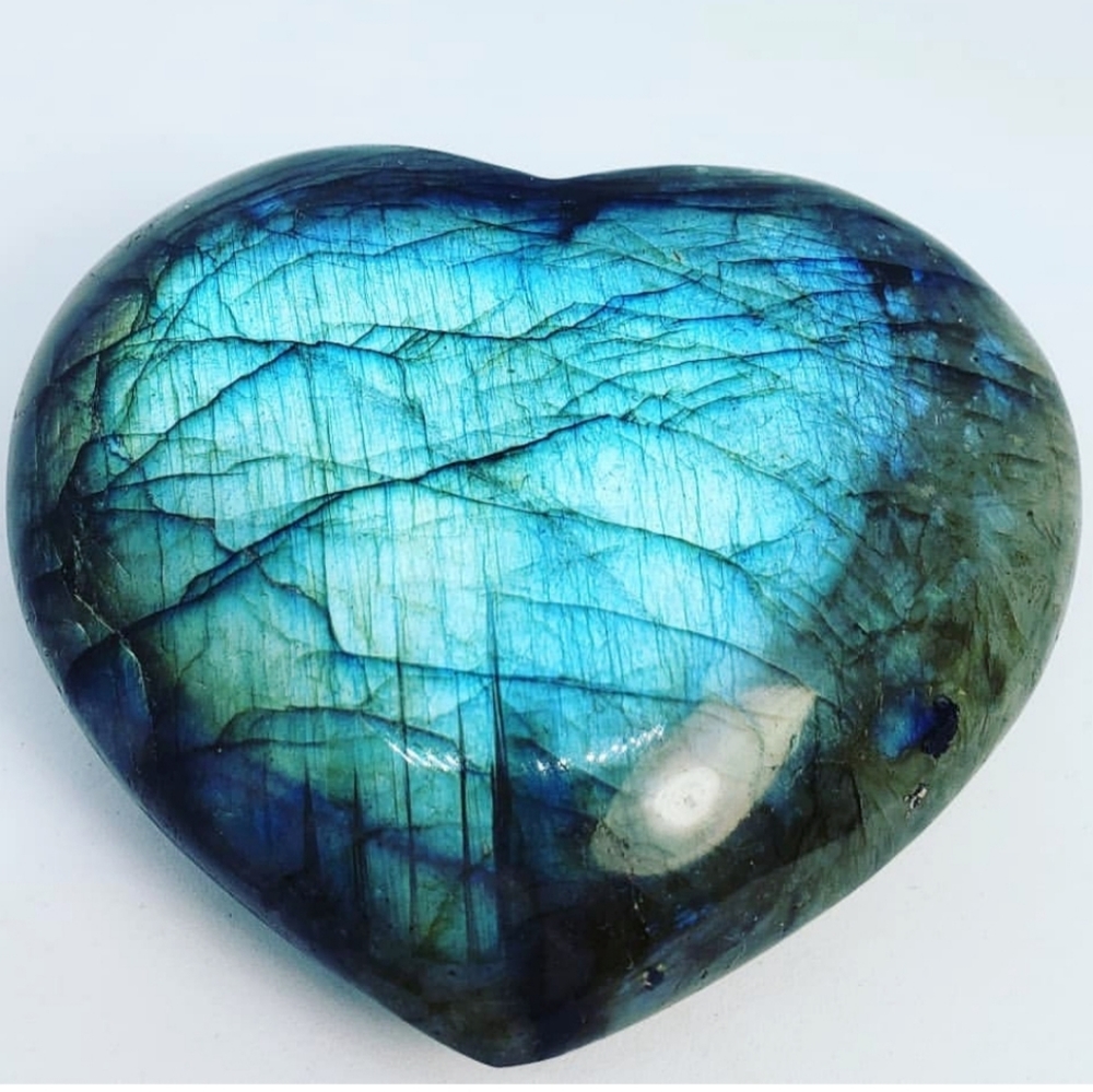 Stunning Flashy Large Labradorite Heart Palmstone